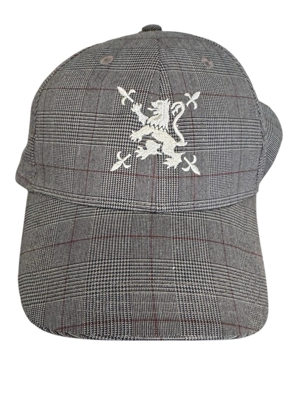 Icon UK High End Plaid Gray Baseball Cap with Embroidered Lion Crest MINTY